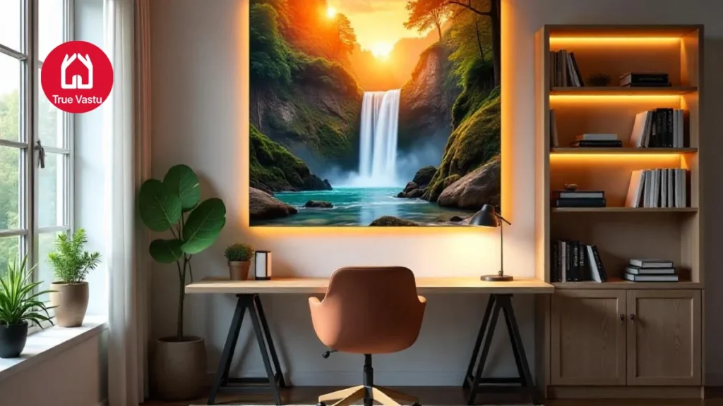 Waterfall painting in an office setup on a wall as per Vastu Shastra which ensures that office not only gives peace but 