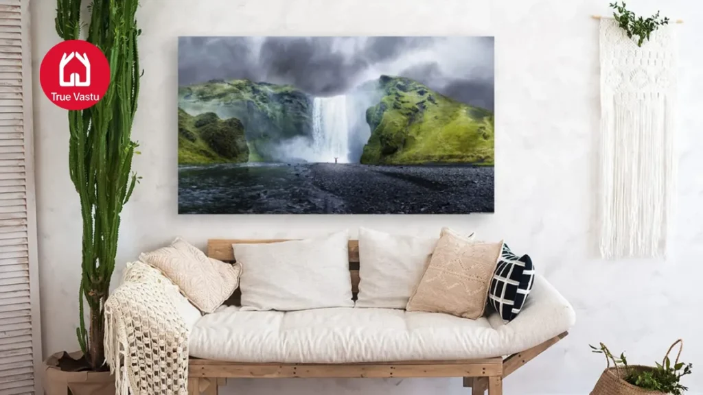 Waterfall painting for living room as per Vastu Shastra in basic colors the seems like it is flowing inwards of the house 