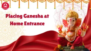 Lord Ganesha idol at home entrance with spiritual background
