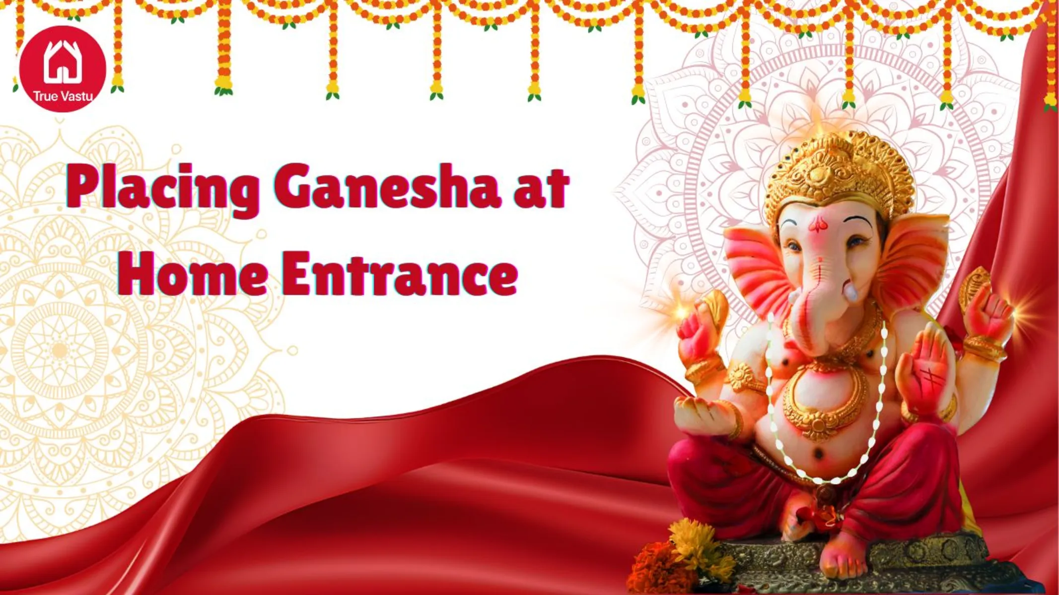 Lord Ganesha idol at home entrance with spiritual background