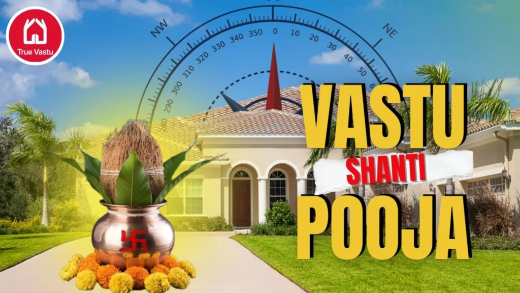 Vastu Shanti Pooja banner with diya and kalash by True Vastu
